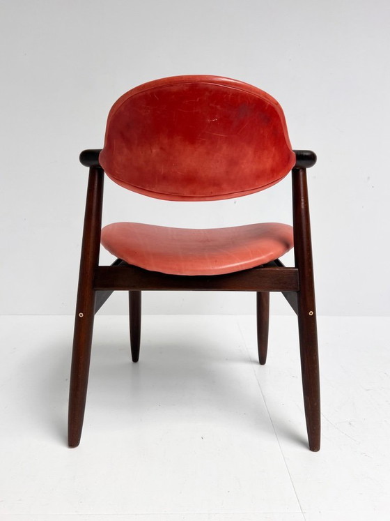 Image 1 of Roter Leder-Kuhhornstuhl für Renovierung, 1970er Jahre