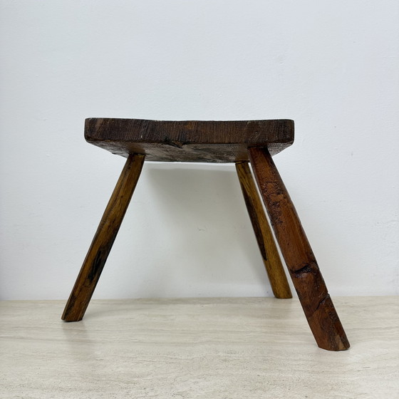 Image 1 of Vintage Brutalist Solid Wooden Stool Side Table