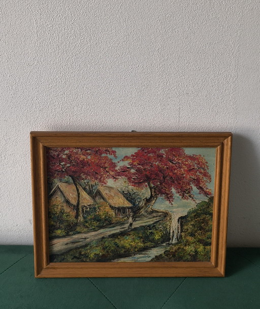 Painting with a typical Indonesian landscape