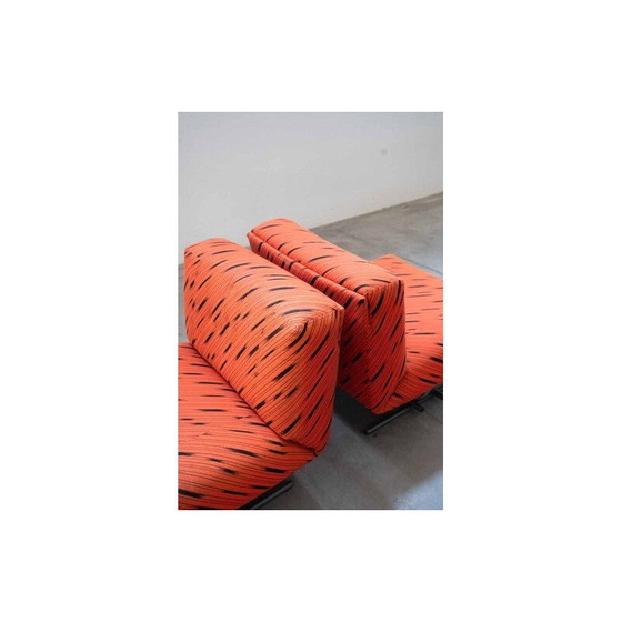 Image 1 of Pair of vintage armchairs in red and black fabric, 1970