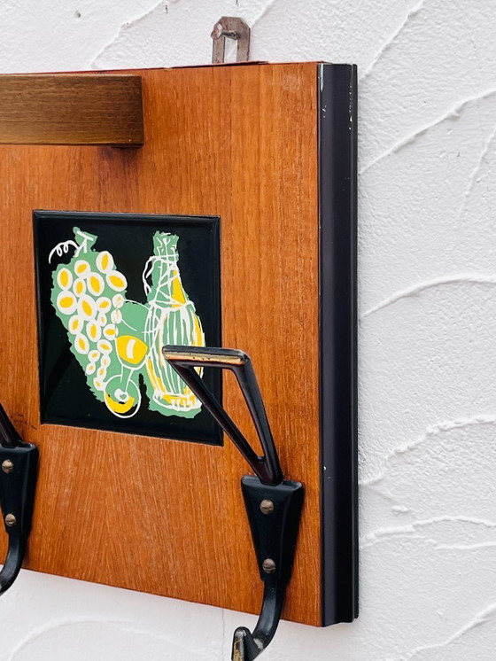 Image 1 of Vintage 1960s wooden wall-mounted coat rack with mirror