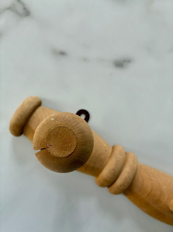 Vintage turned wood wall Coat rack hook, Beige (photo 3 of 7)