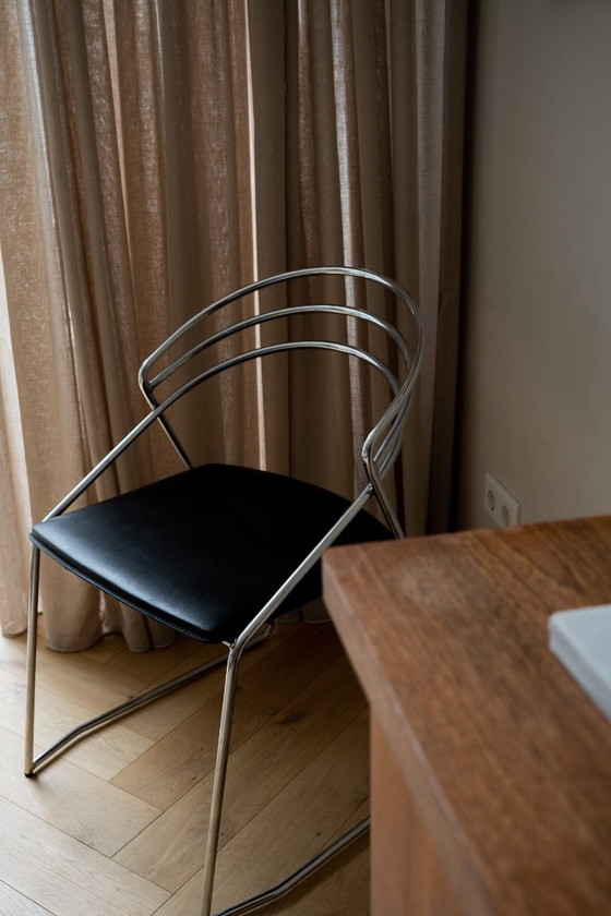 2 Vintage Design 80’s Stilistische Draadstaal Stoelen Chroom – Eetkamerstoelen, Leather (photo 4 of 10)
