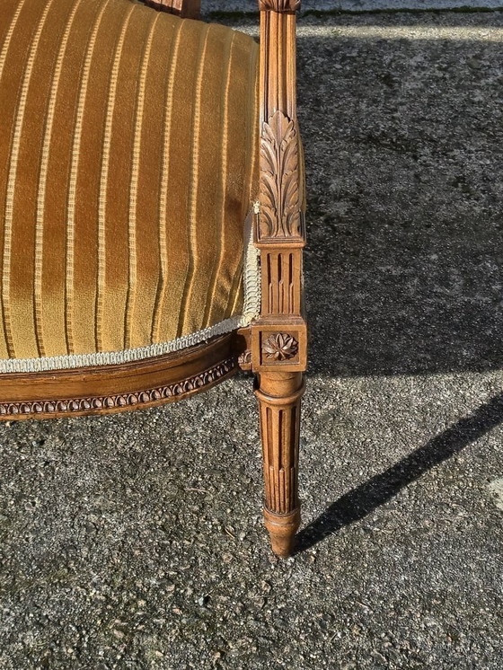 Image 1 of French Antique green Velvet Sofa - Solid Wood Lounge Seater-Claude Sené Style - Louis XVI-late 1900th