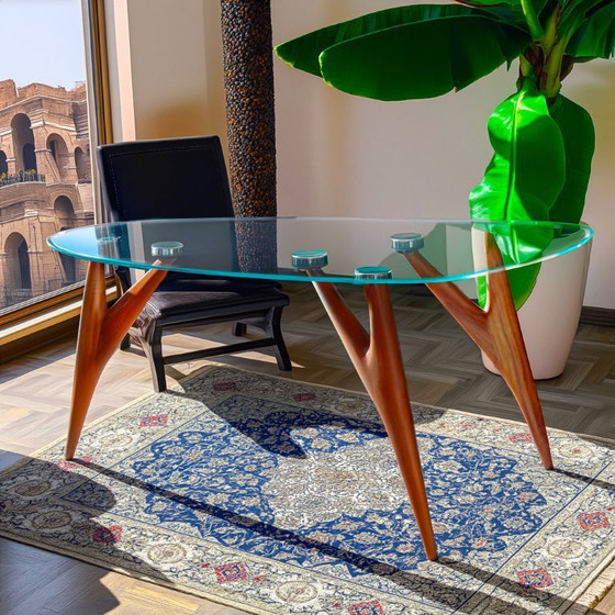 Image 1 of GREYGE TED Kristallglas-Esstisch 240 cm – Handgefertigter italienischer Designertisch aus gehärtetem Glas und Mahagoni