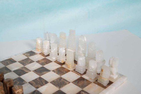 Image 1 of Vintage Natural stone chess game, Midmod onyx chest game