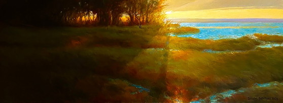 Original Oil Painting River Nature Sunset Evening Landscape – Paintings & Drawings, Canvas (photo 8 of 8)