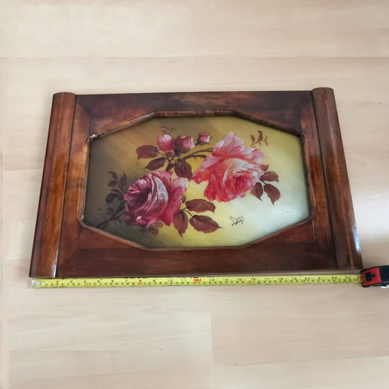 Image 1 of HOUTEN GLAZEN DIENBLAD MET ROZEN - ART DECO