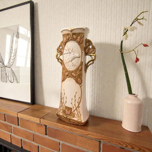 Art Nouveau vaas Royal Dux Bohemia hert 1900 - H.41cm