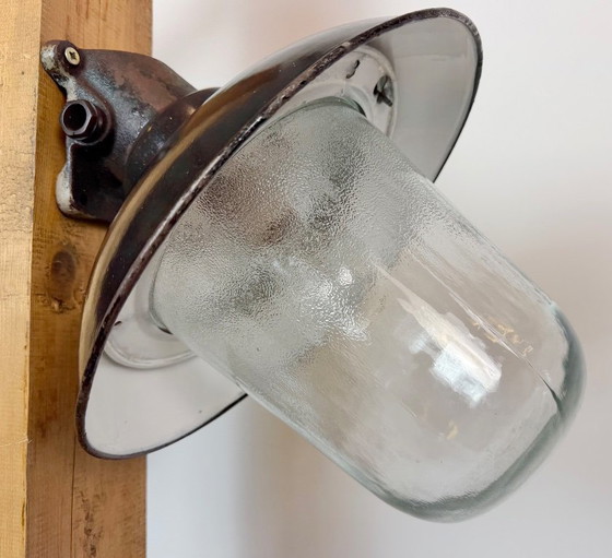 Vintage Industrial Black Enamel and Cast Iron Wall Lamp, 1960s, Wall lights, Metal, Glass (photo 9 of 15)