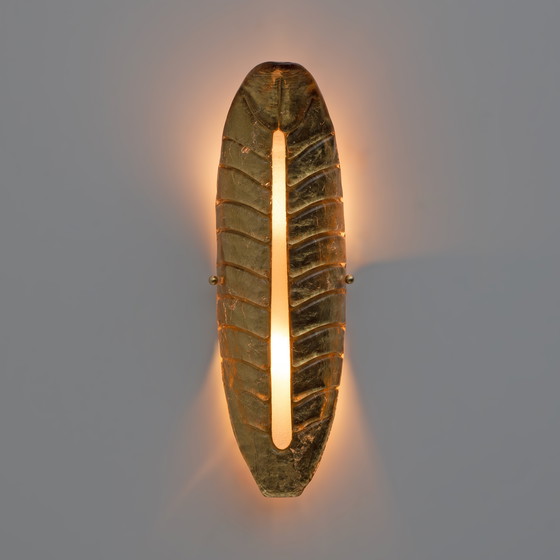 Image 1 of Coppia di applique moderne in vetro di Murano con foglia oro