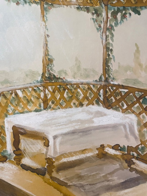 Image 1 of Watercolor painting signed "Provençal table under the arbor"