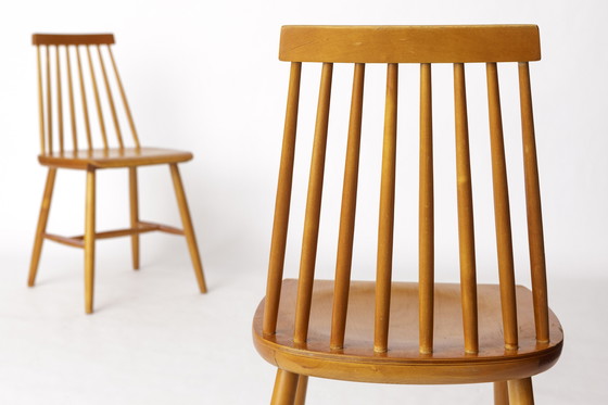 Image 1 of Paar Yngve Ekström "Pinocchio" Esszimmerstühle - Schwedisches Buchenholz, 1960er Jahre Vintage Skandinavisches Design