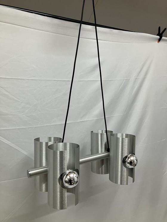 Image 1 of Suspension vintage Space Age, Polam, aluminium brossé