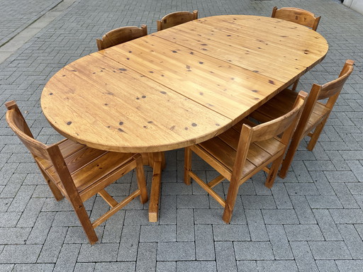 Vintage Dining Room Set - 6 Chairs And Adjustable Table