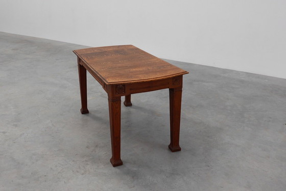 Image 1 of Mesa de comedor Art Déco de roble con friso tallado, Francia años 20