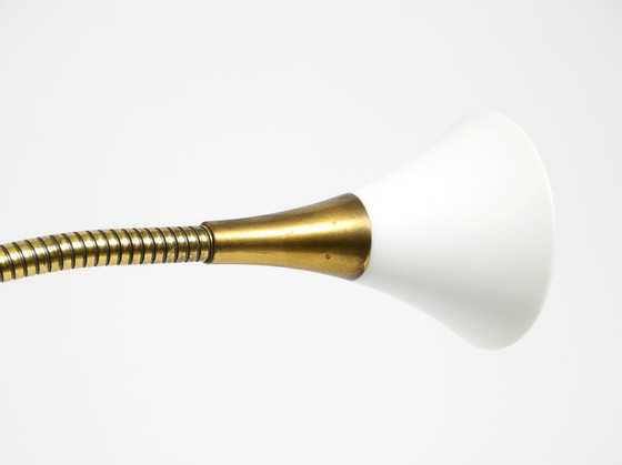Image 1 of 1980s Brass Halogen Table Lamp by Florian Schulz Model Esa with Gooseneck