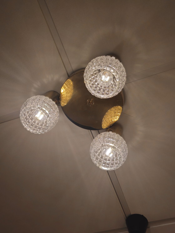 Image 1 of Vintage Brass Ceiling Light Ceiling Lamp Glass Limburg
