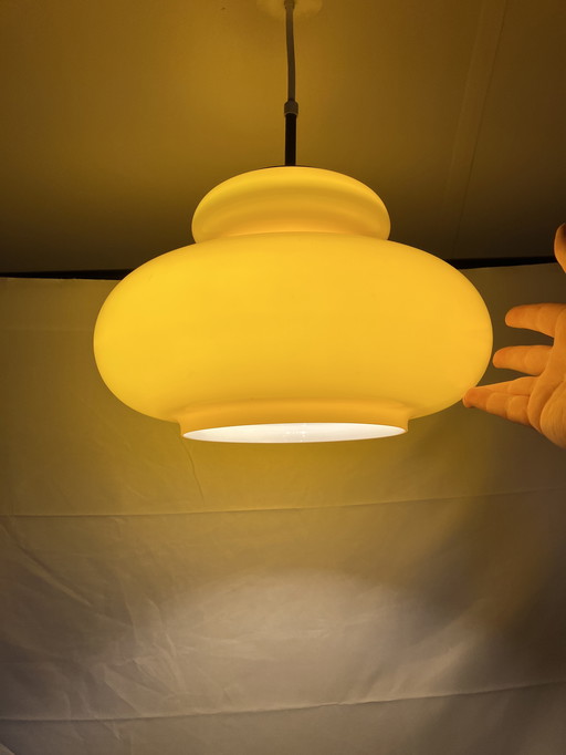 Vintage yellow opaline glass pendant lamp from Glashutte Limburg