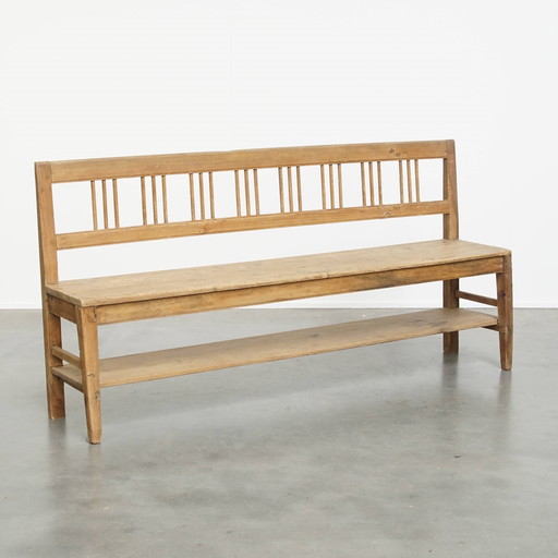 Antique French Pinewood Hall Bench/Bank for Dining Table
