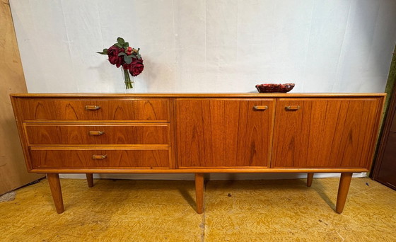 Image 1 of Mid-Century Retro Vintage Teak Sideboard by Turnidge of London 1960  Rare Model • Scandinavian Design Influence • Exceptional Te