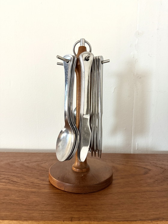Image 1 of Vintage Danish teak spindle pantry cutlery '60