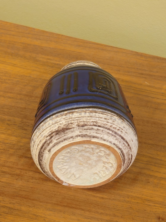 Image 1 of Vintage West Germany Fatlava Vase Vase Blue Brown