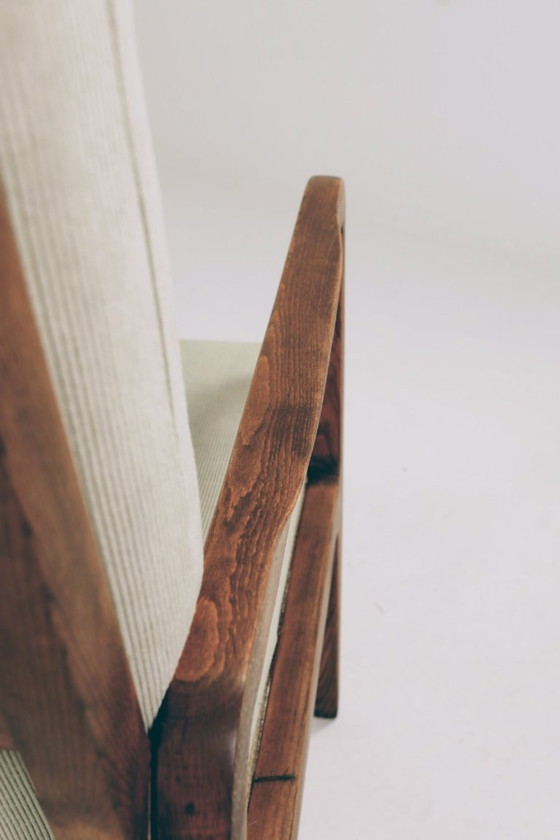 Image 1 of Mid-Century Armchair Corduroy Cushion Rustic Wood, 1980s