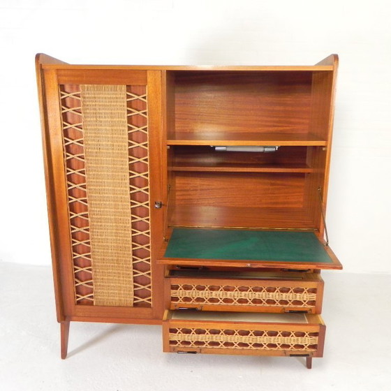 Image 1 of Mobiletto vintage, scrittoio in rattan e legno, anni '60