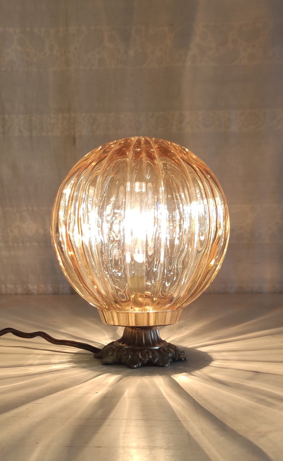 Image 1 of Amber glass globe table lamp - mid-20th century
