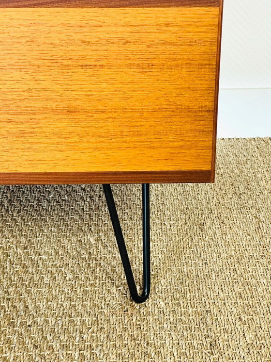 Image 1 of Low Scandinavian teak sideboard with hairpin legs, 1960