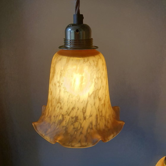 Image 1 of Set van 2 Vintage Murano hanglampen - Mid Century - amber kleur