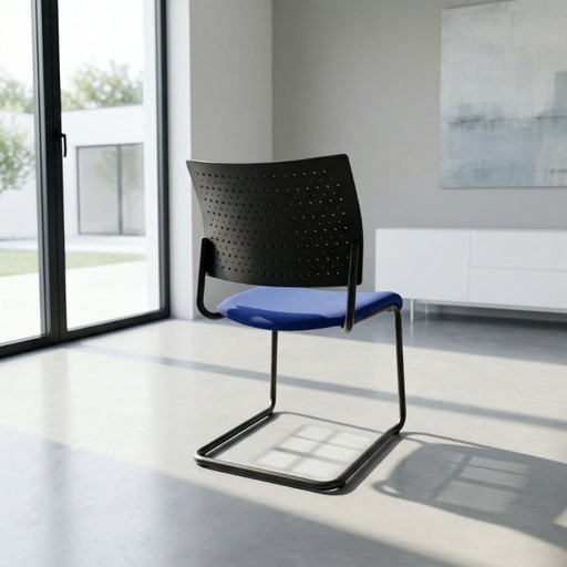 4 x Viait visitor chair cantilever F2 fabric blue black plastic cover at the back