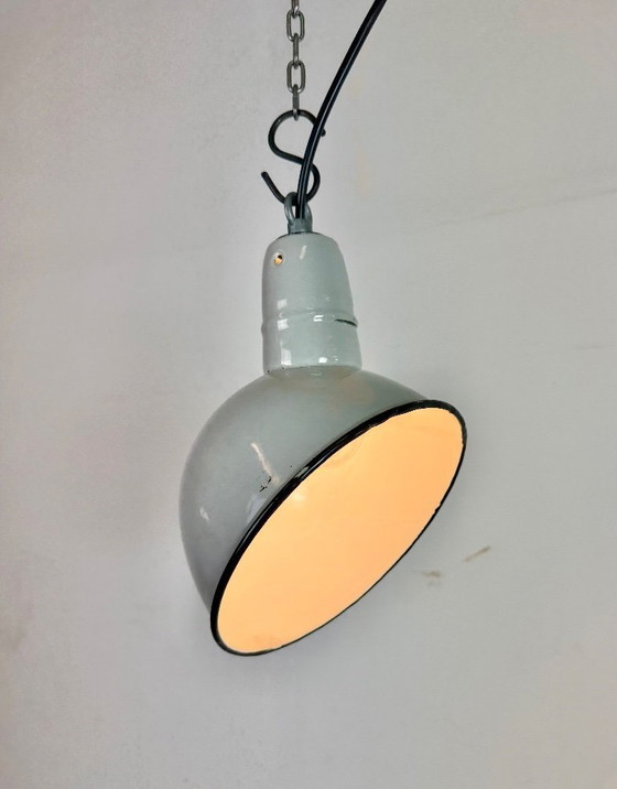 Image 1 of Industrial Grey Enamel Factory Pendant Lamp, 1960s