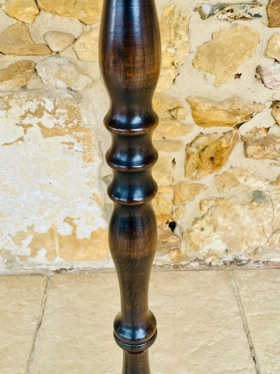 Image 1 of Mid-Century, Turned Wood, Bamboo Rattan Floor Lamp Circa 1950s