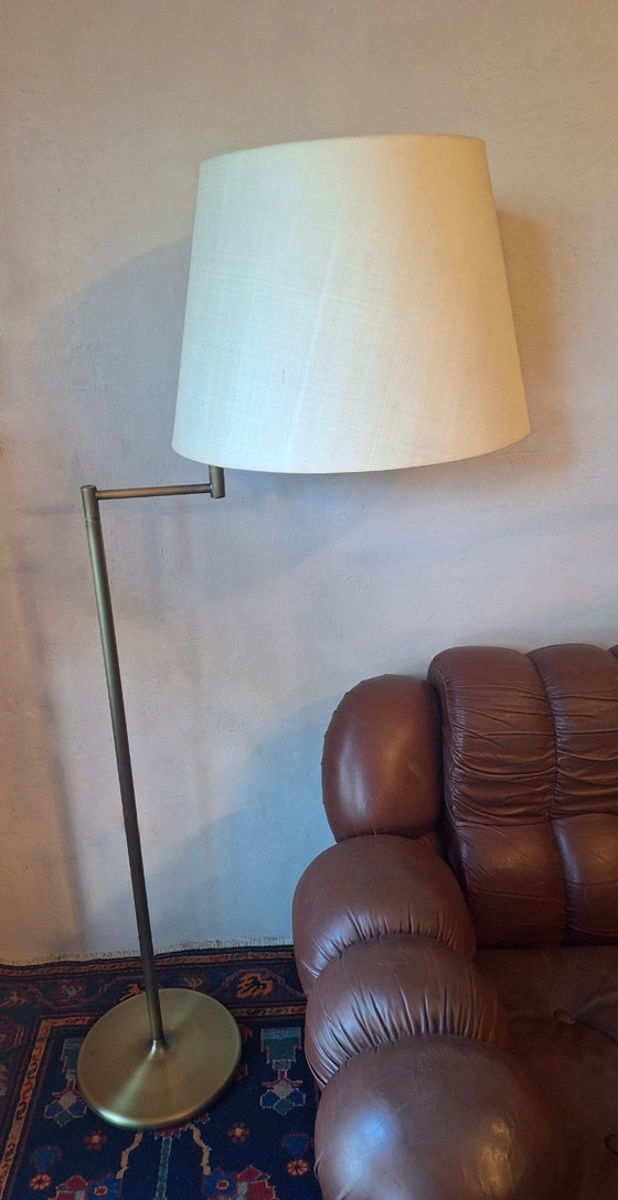 Image 1 of Walter von Nessen Brass Floor Lamp with Multi-Adjustable Swivel Arm and Uplight, USA 1960s