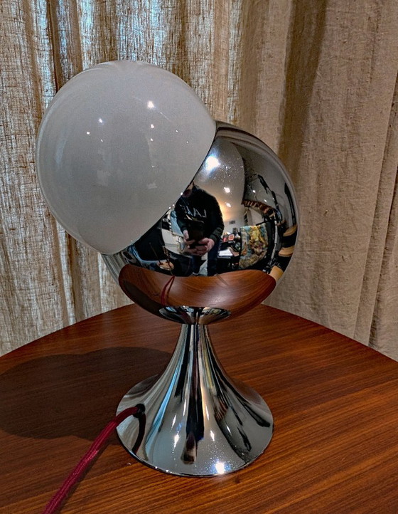 60er Jahre "Satellite" Verchromte Tischlampe, Unikat, Tischlampen, Glas, Metall, Rot (Foto 4 von 11)