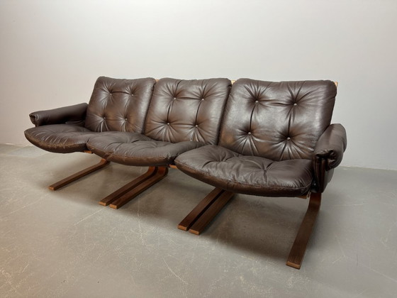 Image 1 of Sofá Kengu de tres plazas en cuero Rybo Rykken de diseño escandinavo de mediados de siglo, súper cómodo, década de 1960.