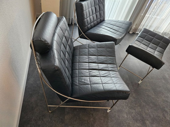 Image 1 of 2x Leolux Volare + Hocker Zwart Leder