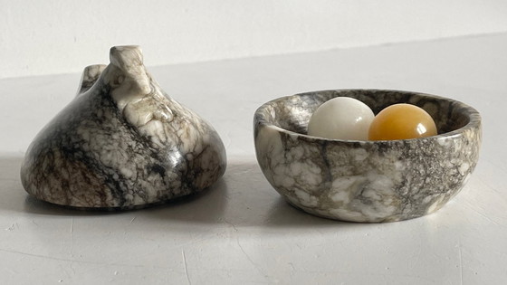 Image 1 of Vintage Marble Hen with Eggs Sculpture