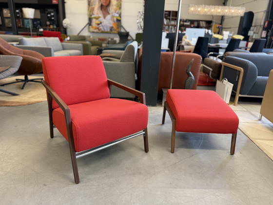 Image 1 of Harvink Splinter Armchair with Hocker walnut Hallingdal fabric
