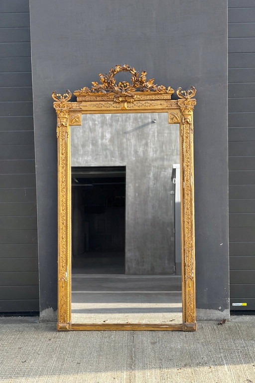 Antique Napoléon III pediment mirror – gilded wood – approx. 1870 – 215 cm