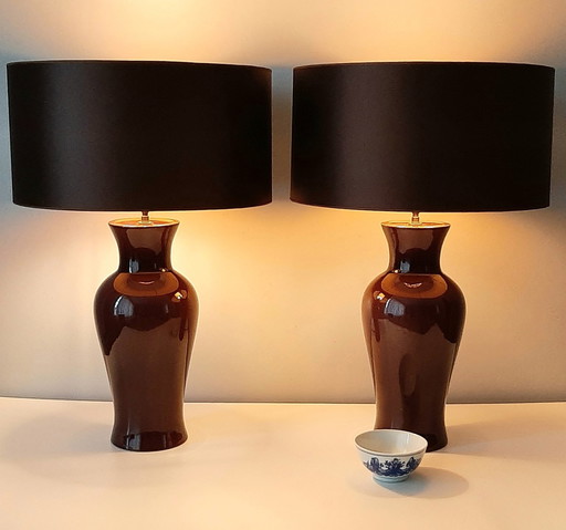 Kostka, France - Lampe à poser - Céramique, soie - Deux lampes à poser