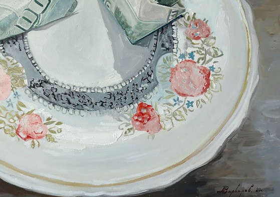 Original Oil Painting Contemporary Art Still Life Saucer – Paintings & Drawings, Canvas (photo 7 of 7)