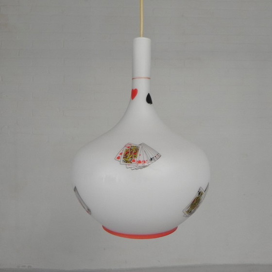 Murano hanglamp met afbeeldingen van speelkaarten in opaline glas, jaren 60 – Hanglampen (photo 7 of 22)