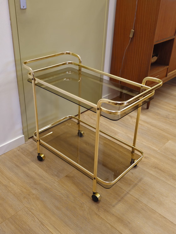Image 1 of Vintage Serving Cart Barcart Beverage Cart Trolley Brass