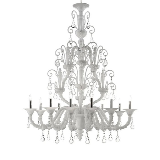 Image 1 of Imperial Venetian Modern White "Ca' Rezzonico" With Curls Murano Glass Chandelier