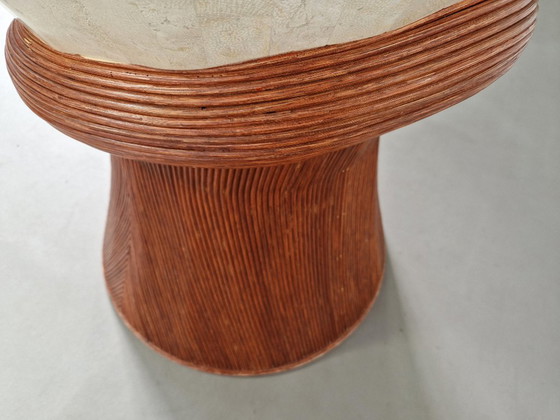 Vintage Dining Table | Stone and Rattan | 1970s – Glass (photo 7 of 10)