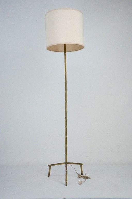 Mid-Century Italian Solid Brass Faux Bamboo Floor Lamp, 1960s