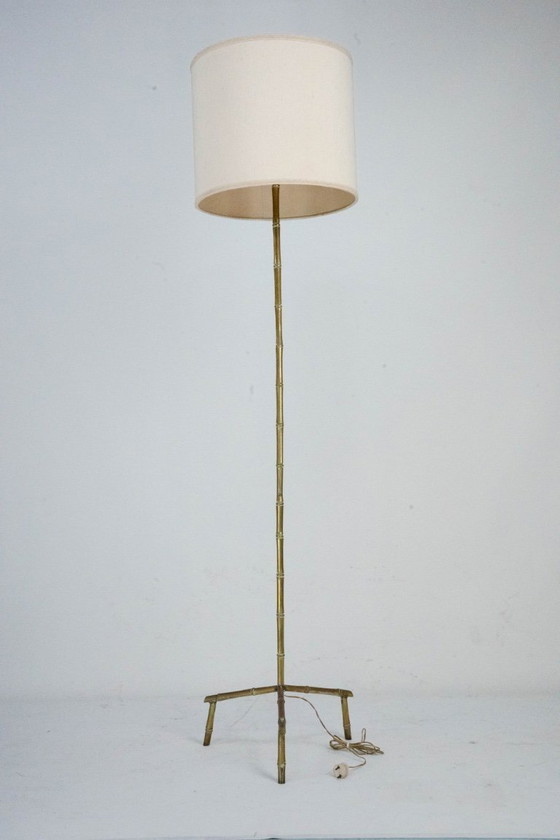 Image 1 of Mid-Century Italian Solid Brass Faux Bamboo Floor Lamp, 1960s